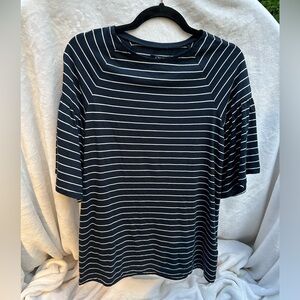 NWT-‎ Chaps- Navy/white horizontal stripe flutter sleeve scoop neck top- small
